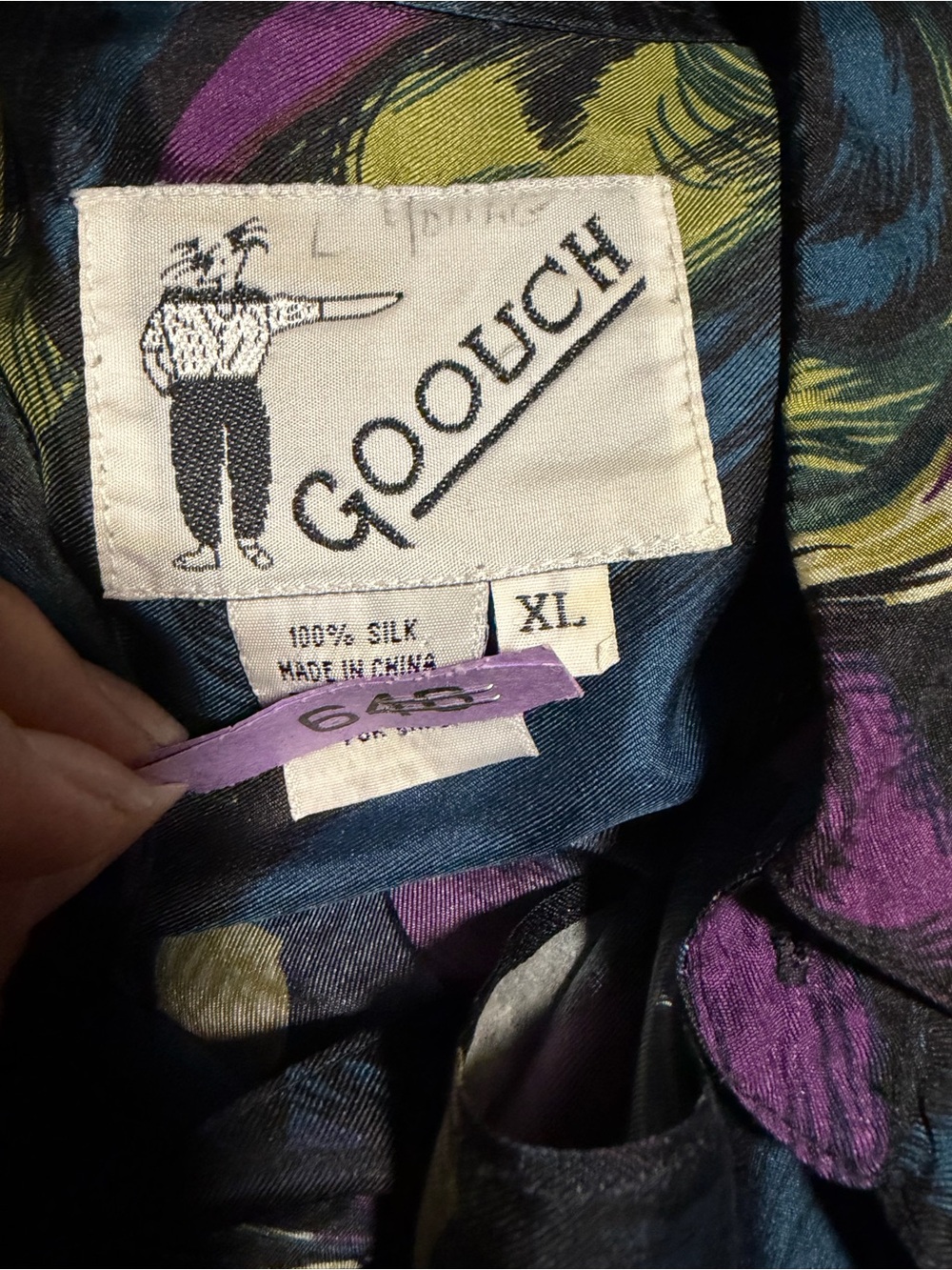 VTG Men’s Goouch  Short-Sleeve Multicolor psychedelic Print Silk Shirt Groovy XL - Picture 3 of 3
